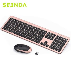 Claviers Seenda clavier sans fil souris Combo rechargeable pleine taille ultra mince silencieux claviers sans fil souris noir et or Rose J240117