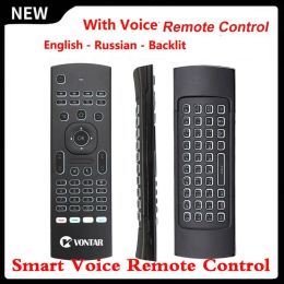 Tecillos Smart Voice Remote Control 2.4G Teclado inalámbrico retroiluminado MX3 Air Mouse IR Aprendizaje para Android 11.0 10.0 TV Box Android 11 10 9