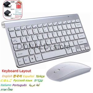 Claviers Espagnol hébreu coréen thaïlandais clavier sans fil souris Combo 2.4G Mini clavier et souris sans fil portables pour Windows Mac Android J240117