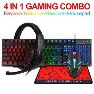 Teclados Teclado español Ratón Auriculares Mousepad Set Mecánico Feel Game 104 Teclas 1200DPI Ratones Auriculares Combos para PC Gamer 231216