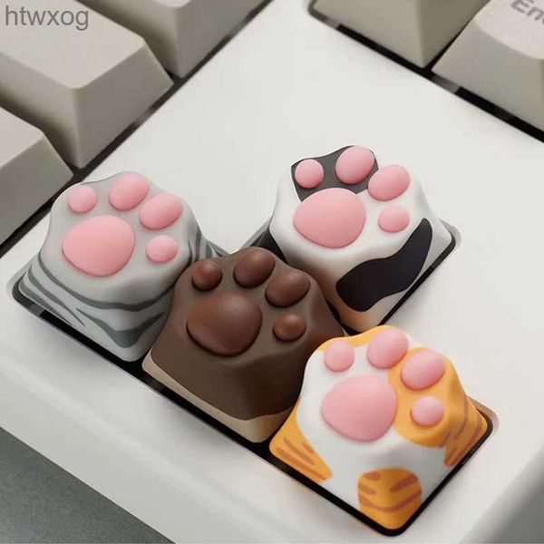 Claviers Peau de tigre griffe de chat Keycap jeu bricolage clavier mécanique Keycap ours griffe doux au toucher Silicone rétro-éclairé en alliage d'aluminium Keycap YQ240123