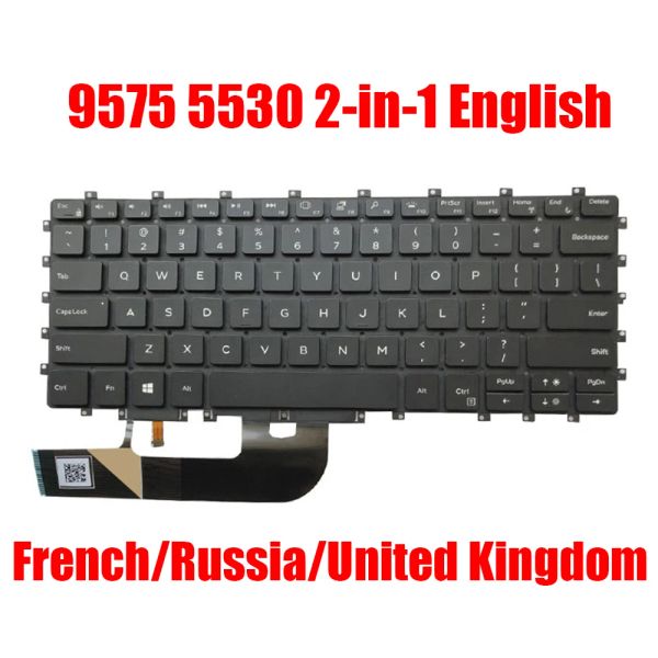 Claviers US FR FR UK RU Clavier pour Dell pour XPS 15 9575 2in1 pour la précision 5530 2IN1 0HC1GN 0F08G2 0x6TD4 02YC9F ANGLAIS Russie française