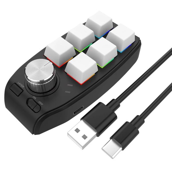 Claviers USB PROGRAMMING MACRAMING Knob Keyboard 6 touches Copier le mini bouton de coller pour Photoshop Gaming Mechanical Clavier