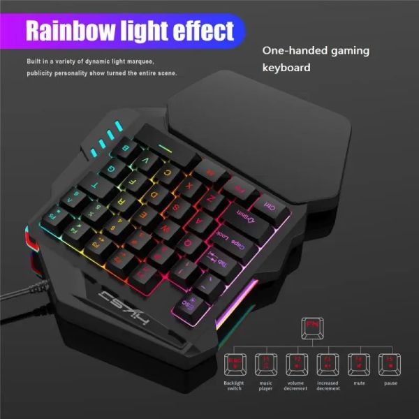 Claviers V100 1,6 m de jeu filaire Clavier de clavier Gandoue mécanique Backlight 35 Key PC Mini clavier noir Onehanded Keyboard Support Dropship