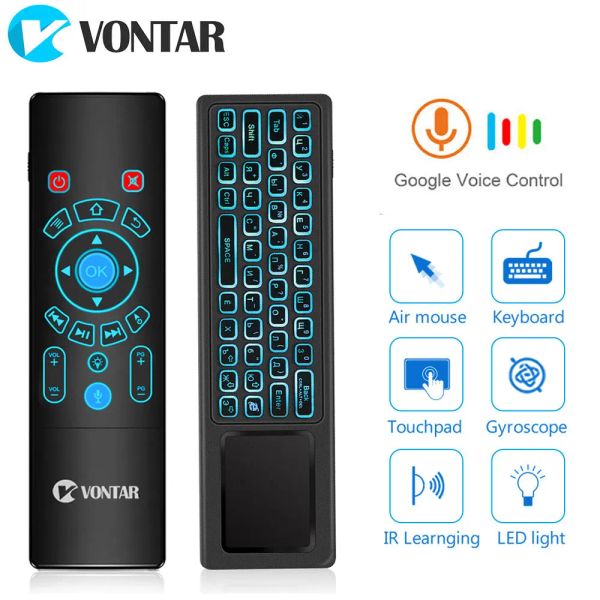 Teclados Control remoto por voz 2,4G Fly Air mouse T8 Plus mini teclado inalámbrico 7 colores panel táctil retroiluminado para Android TV Box T9 X96MAX T8