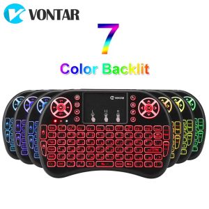 Toetsenborden Vontar I8 + 2.4G Mini Wireless Keyboard 7 Colors Backlit Touchpad Handheld Russische Air Mouse voor Android TV Box T9 X96 HK1 Mini
