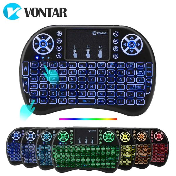 Teclados Vontar i8 + 2.4g Mini teclado inalámbrico 7 colores retroiluminado en inglés ruso ruso mouse de aire para la caja de televisión android x96 mini