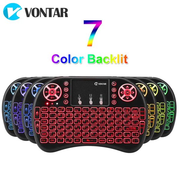 Teclados Vontar i8 + 2.4g Mini teclado inalámbrico 7 Colores Touchpad Hommald Russian Air Mouse para Android TV Box T9 X96 HK1 Mini