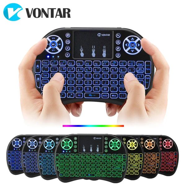 Claviers Vontar i8 7 couleurs rétro-éclairées 2.4g Wireless Keyboard Air souris pavé