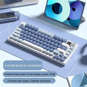 Keyboards WEIKAV K75 Gasket Structure Swap RGB Backlit Bluetooth Wireless 24G TypeC Wired ThreeMode Mechanical Keyboard 231123