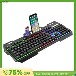 Toetsenboards bedraad gamingtoetsenbord met verlichte RGB LED metaalbasis telefoonhouder 12 multimedia -functies die geschikt zijn voor pc -desktop gaming consolessl2404