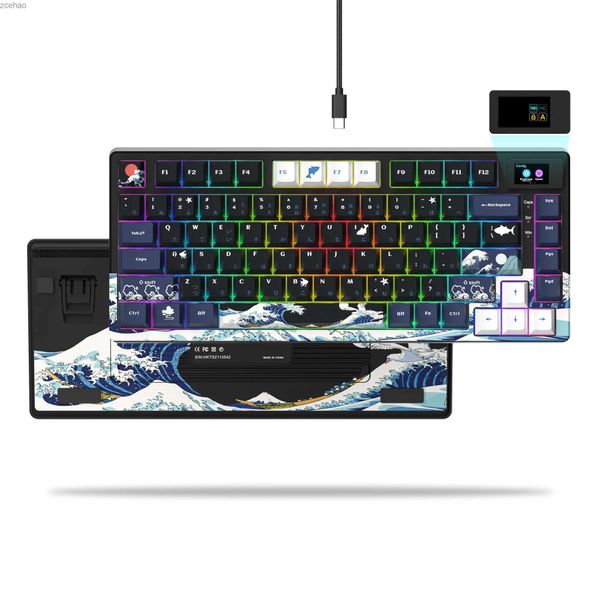 Claviers Clavier de jeu mécanique filaire avec affichage OLED Clé complet Pudding Pudding RGB Clavier de rétroéclairage adapté aux ordinateurs PC2404