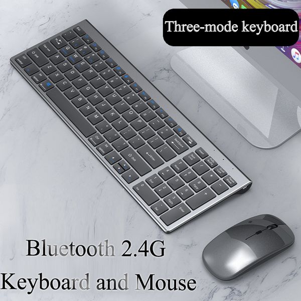 Teclados Teclado inalámbrico Bluetooth Juego combinado de teclado y mouse de tamaño completo silencioso de tres modos para computadora portátil Computadora portátil PC de escritorio Tablet 230715