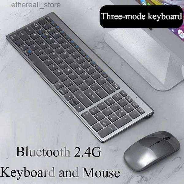 Teclados Teclado inalámbrico Bluetooth Conjunto combinado de teclado y mouse silencioso de tamaño completo de tres modos para computadora portátil, computadora portátil, PC de escritorio, tableta Q231121