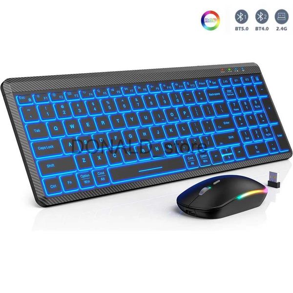 Claviers Clavier et souris sans fil rétroéclairés clavier Bluetooth multi-appareils rechargeable mince avec pavé numérique pour Mac Windows iOS J240117