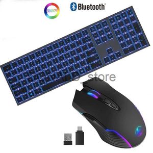 Toetsenborden Draadloos toetsenbord en muiscombinatie met 7 kleuren achtergrondverlichting Volledig toetsenbord-muisset Oplaadbare Bluetooth-toetsenbordset J240117