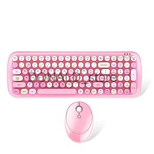 Claviers Clavier et souris sans fil Combo rond Mix Keycaps bureau PC claviers et souris ensemble pour fille ordinateur portable jeu J240117