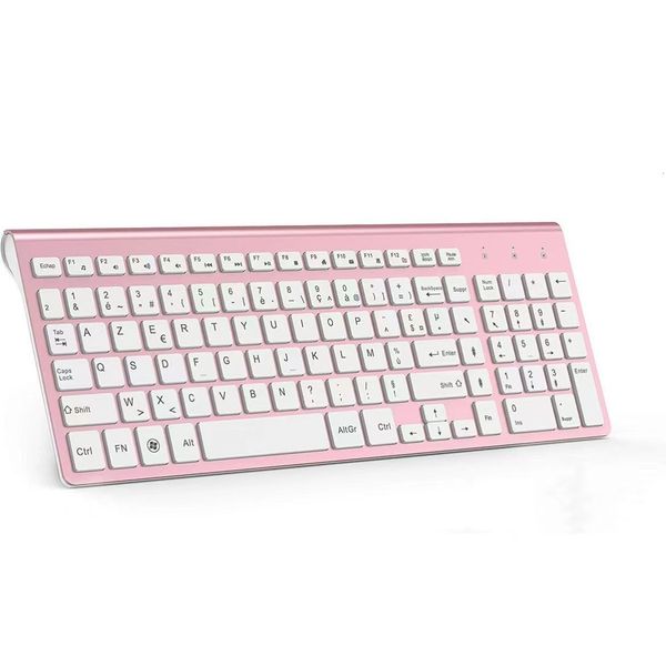 Teclados Teclado inalámbrico AZERTY 2 4Ghz Ultra delgado portátil silencioso 2400 DPI ergonómico francés para PC portátil TV rosa 230927