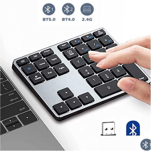 Teclados Teclado numérico inalámbrico Teclado numérico Bluetooth recargable para Windows 35 teclas Teclado numérico de aluminio Contables Hkd230825 Ottee