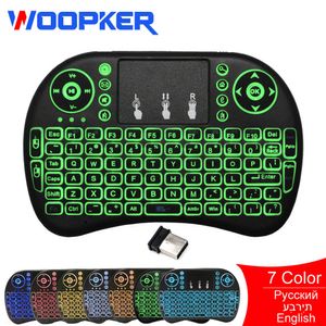 Toetsenborden Woopker Wireless i8 Mini Keyboard 2.4GHz Russisch Engelse Hebreeuwse taal Air Mouse met touchpad voor Android TV Box PC Laptop 221027