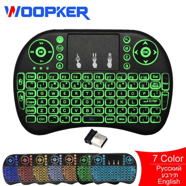 Teclados Woopker Wireless i8 Mini teclado 2.4GHz Ruso Inglés Hebreo Idioma Air Mouse con panel táctil para Android TV Box PC Laptop 221027