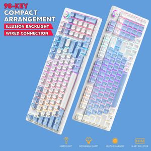 Claviers ZA981 clavier mécanique de jeu filaire russe anglais rétro-éclairage Gamer 98 touches bouton contrôle de la lumière Type C swap 231130