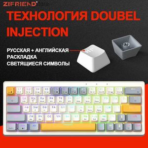 Claviers ZIFRIEDN ZA63 ZASM63 clavier mécanique russe PBT RGB échangeable à chaud 63 touches sans fil Bluetooth 2.4 GHz claviers de jeu Q231121