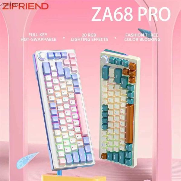 Tecillos Zifriend ZA68 Pro 68 Tecla de 3 modos Teclado mecánico PBT RGB Bluetooth 2.4GHz Hot Enchip 65% 60% Gaming KeyboardL2404