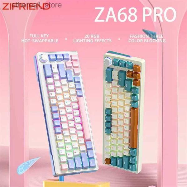 Teclados ZIFRIEND ZA68 Pro 68 teclas 3 modos Teclado mecánico PBT RGB inalámbrico Bluetooth 2.4GHz Intercambiable en caliente 65% 60% Teclados para juegos Q231121