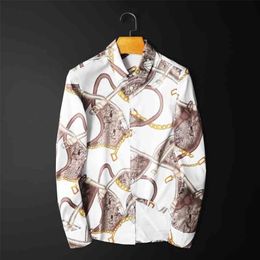 Sleutelhanger riem bedrukt shirt heren heren casual slanke fit chemise homme manche longue plus size 5xl button up club shirt 210331