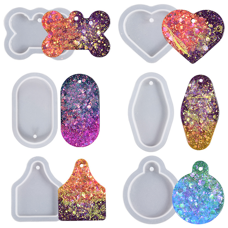 Porte-clés Charme Résine Époxy Silicone Moules Coeur Ovale Forme Ronde DIY Sac Tag Dog Tags Party Favors Bijoux Pendentif Résine Moule