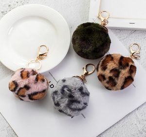 Porte-clés imprimé léopard, mignon, Imitation fourrure de lapin Rex, pendentif, sac en fourrure, en peluche, boule de cheveux, 6212045