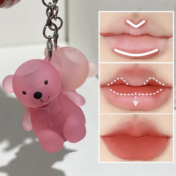 Llavero Lip Mud Mate Brillo Lindo Oso Marrón Tinte Rojo Impermeable Taza Antiadherente Líquido Lápiz Labial Cosmético Coreano 240313