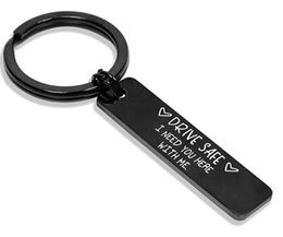 Porte-clés homme conduire en toute sécurité porte-clés femmes porte-clés Couples porte-clés fête porte-clés pendentif en alliage de Zinc noir