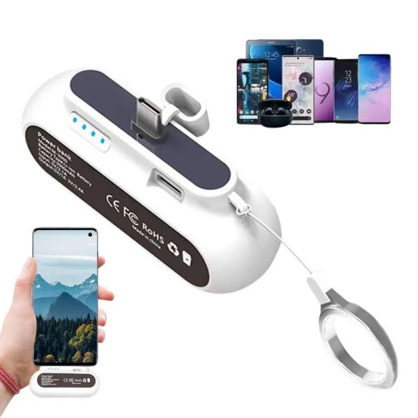 Keychain Poweer Bank Mini Banco de energía portátil con cable incorporado Batería ligera Banco de carga rápida Poweer Bank para viajar