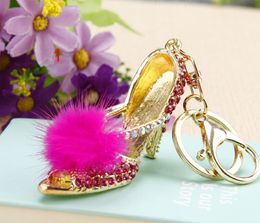 Sleutelhanger Rhinestone Openwork Schoenen Hoge Hakken Schoenen Party Gift Auto Sleutelhanger Vrouwelijke Tas Pendant Metal Sleutelhanger Circle Korean Creative