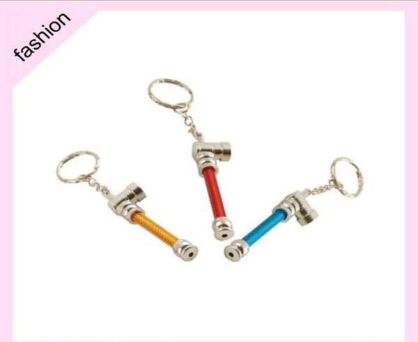 Keychain Smoking Pipes accessoires outils fumer en métal cigarette sèche à base de plantes en aluminium tabac 6colors 74 mm Longueur6679938