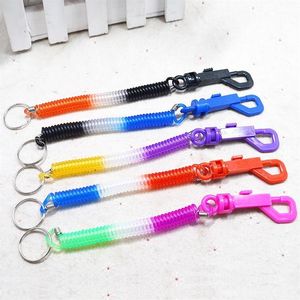 Sleutelhanger met clip veer spiraalkoord Tether flexibel diefstalbestendig stretch elastisch lanyard sleutelhanger mode sleutelhanger sleutelhanger willekeurig C197d