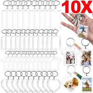 Porte-clés 1/10pcs Acrylique Blank KeyRing Clear Picture Pendentif Transparent PO Cadre Porte-clés Glands Snap-In Insert personnalisé