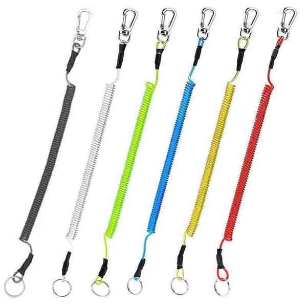 Llaveros 1.2 m Max Stretch Plastic Spring Cuerda elástica Anti-perdida Teléfono Llavero Secure Lock Tackle Cordones de pesca portátiles para escalar Em