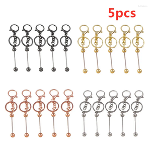 Keychains 1/5Pcs Metal Beaded Keyring Beadable Bar Keychain Lobster Claw Clasp For DIY Car Key Chain Bag Backpack Decor Pendent