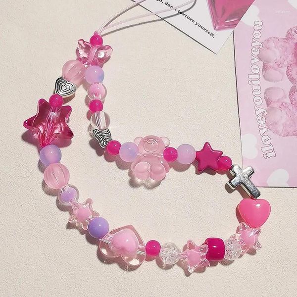 Llaveros 1 unid lindo rosa pequeño oso llavero cadenas telefónicas para mujeres niñas moda Y2K resina encanto decoración del teléfono accesorios de joyería