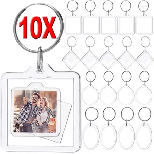 Sleutelhangers 10/5/1pcs Po Frame Sleutelhanger Creatief Transparant Acryl Paar DIY Poes Opbergdoos Split Type sleutelhanger Vriendschap Geschenken