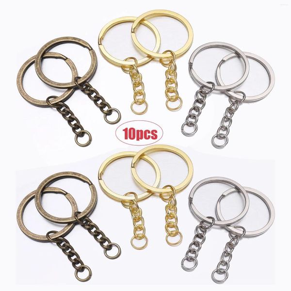 Keychains 10 / 5pcs Chaînes clés avec anneau fendu antique bronze plaqué or argent or 30 mm de long clés porte-clés pour charmes pendants