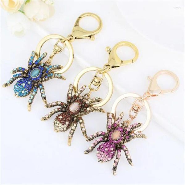 Porte-clés 10 PCS Mode Steampunk Crystal Spider Porte-clés En Métal Chaîne D'insectes Pour Femmes Porte-clés Bijoux Halloween Pendentif Porte-Sac