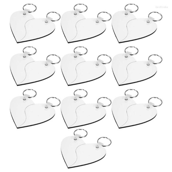 Llaveros 10 PCS Sublimación en forma de corazón Tablero de MDF en blanco Transferencia térmica Llavero Etiquetas clave impresas de doble cara con anillo dividido