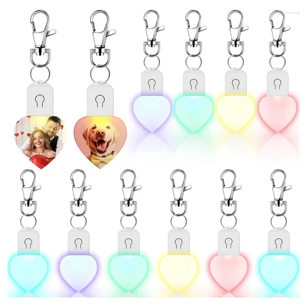 Keychains 10 piezas Sublimation Blanks LED Keychain en blanco CALOR ACRYLIC