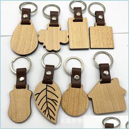 Keychains 10 Styles Beech Keychain Gepersonaliseerde houten lederen sleutelhangers tas decoratie Diy Key Chain Thanksgiving Gift Dhseller2010 DHG6W
