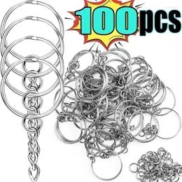 Sleutelhangers 100/50 Stuks Metalen Blank Sleutelhanger Sleutelhanger Split Ringen Keyfob Sleutel Karabijn Hanger Ring Roestvrij Staal