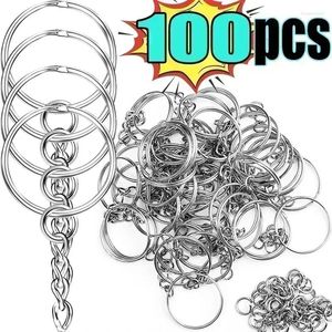 Porte-clés 100/50pcs porte-clés en métal blanc porte-clés anneaux fendus porte-clés clé mousqueton pendentif anneau en acier inoxydable